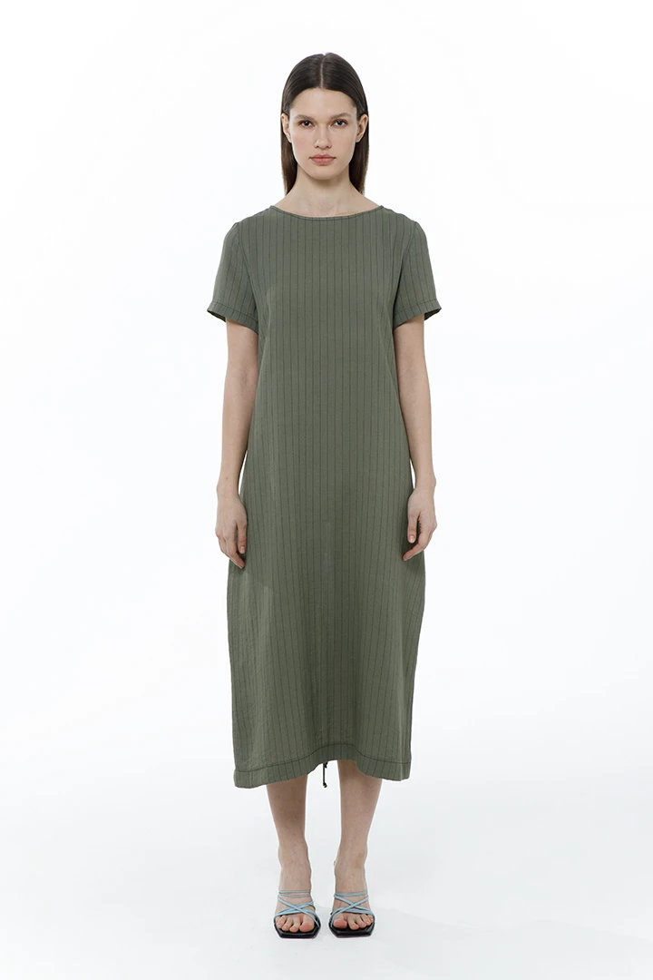 Платье Amore (Цвет Зелёный в полоску, Размер 44/S, Состав 50% Вискоза, 50% Лён)