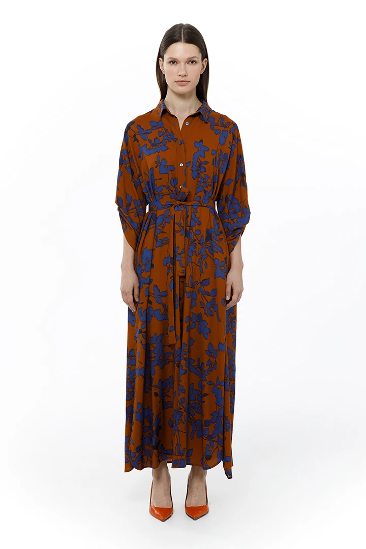 Платье Demetra New ( Цвет Коричневый в синий цветок )