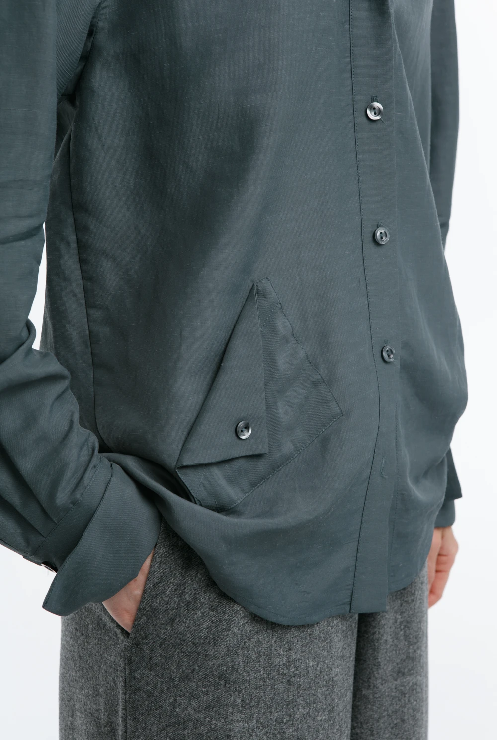 Рубашка Leningrad (Цвет Хаки, Размер 44/S, Состав 63% вискоза, 37% лён)