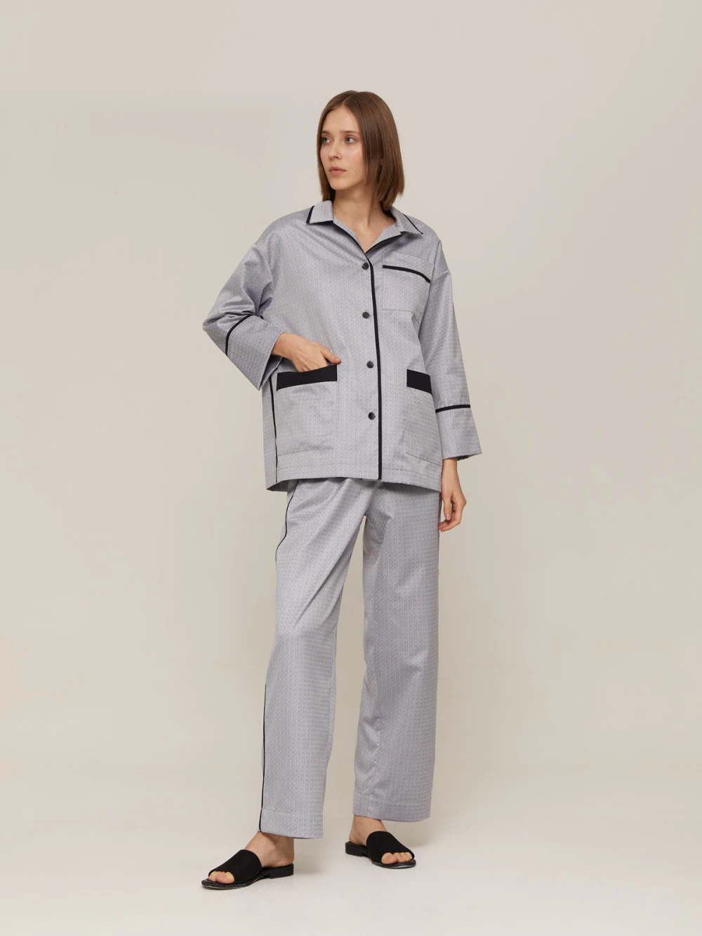 Пижама Alisa (Цвет Серый с узором зиг-заг, Размер S, Состав 100% хлопок)