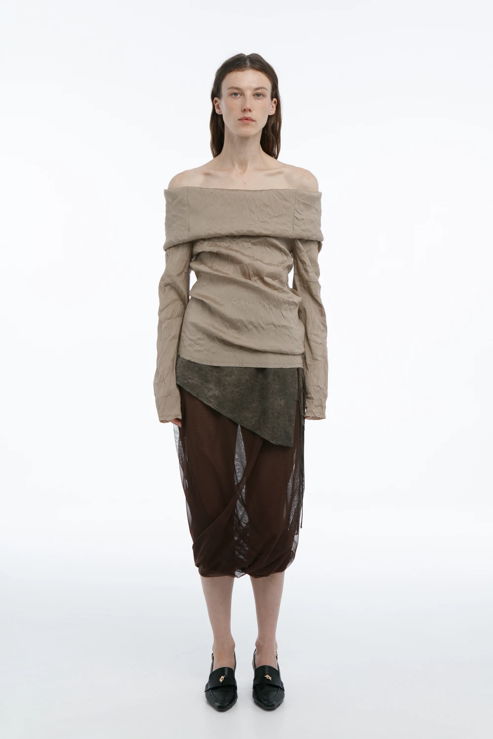 Лонгслив OAK (Цвет Бежевый, Размер 44/S, Состав 95% шёлк, 5% эластан)