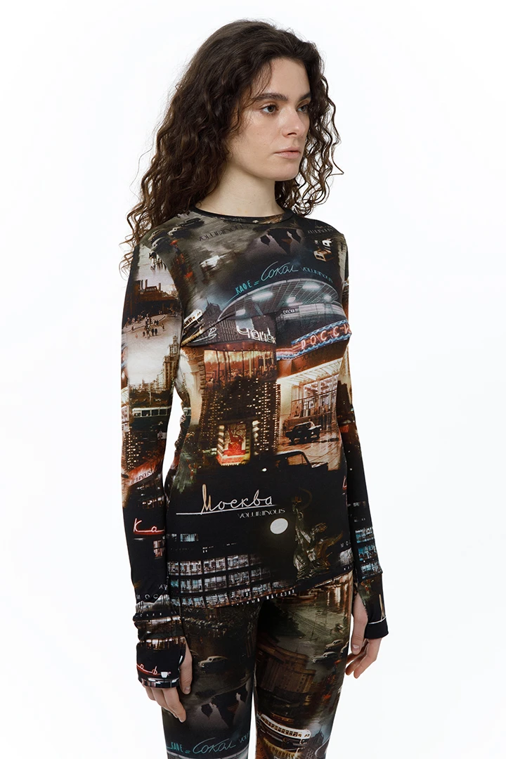 Лонгслив Uptown (Цвет Принт Москва, Размер 46/M, Состав 100% вискоза)