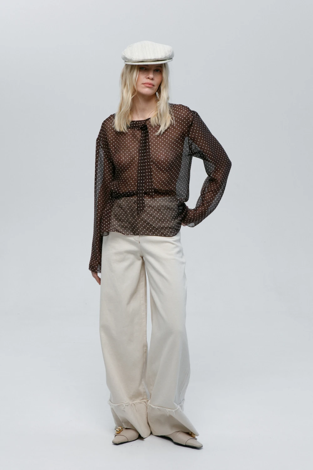 Лонгслив Dana (Цвет Коричневый в горох, Размер 44/S)