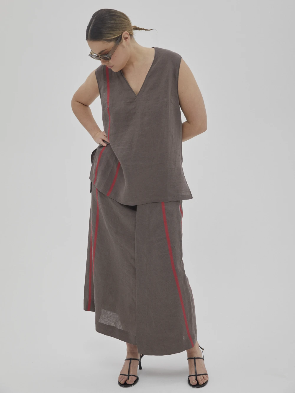 Юбка Lov (Цвет Коричневый в полоску, Размер M, Состав 100% лён)