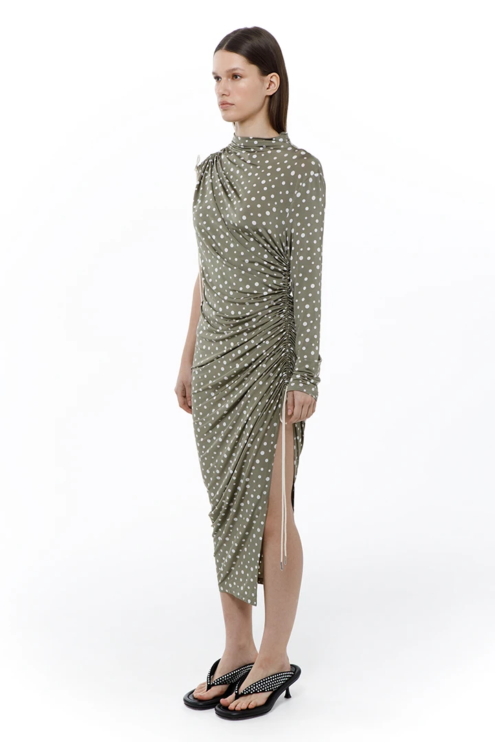 Платье Late again (Цвет Горох Хаки, Размер 44/S, Состав 96% вискоза, 4% эластан)