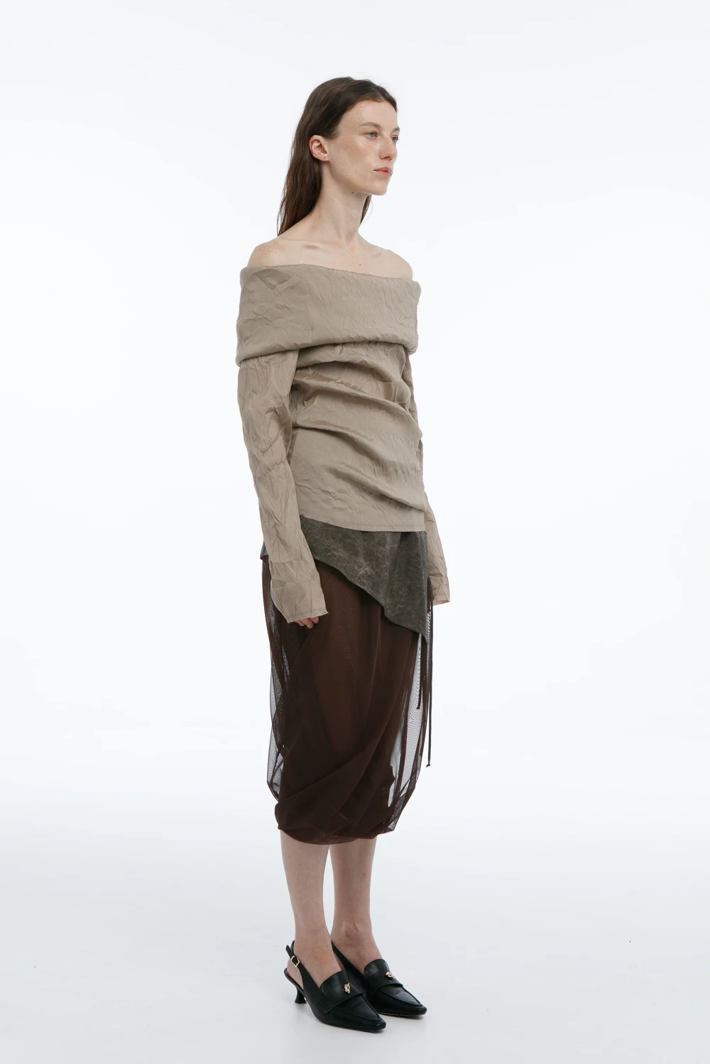 Лонгслив OAK (Цвет Бежевый, Размер 44/S, Состав 95% шёлк, 5% эластан)