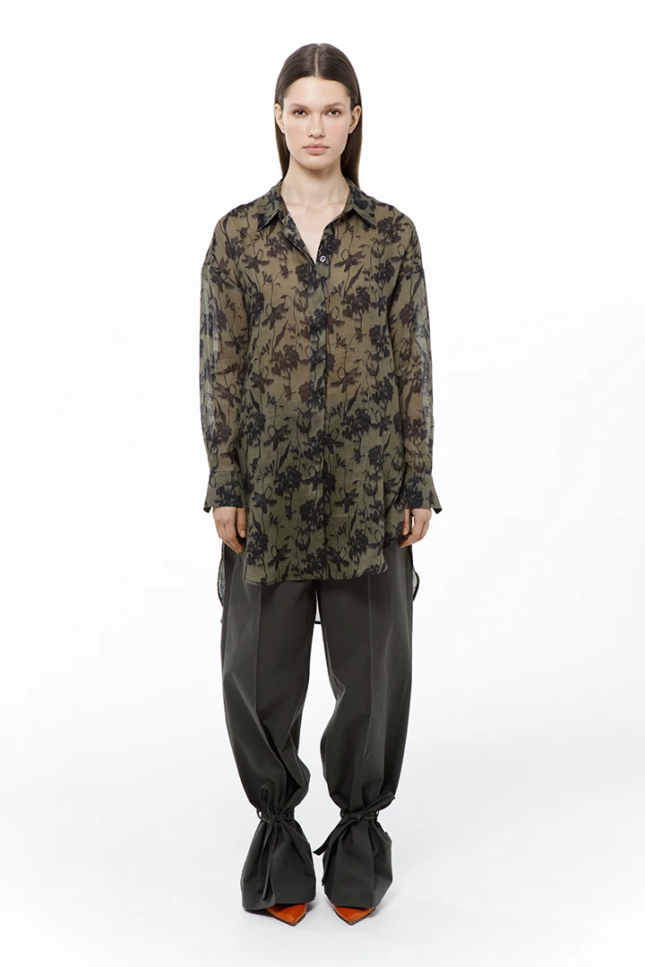 Блуза Athena (Цвет Хаки с принтом, Размер 44/S, Состав 100% рами)