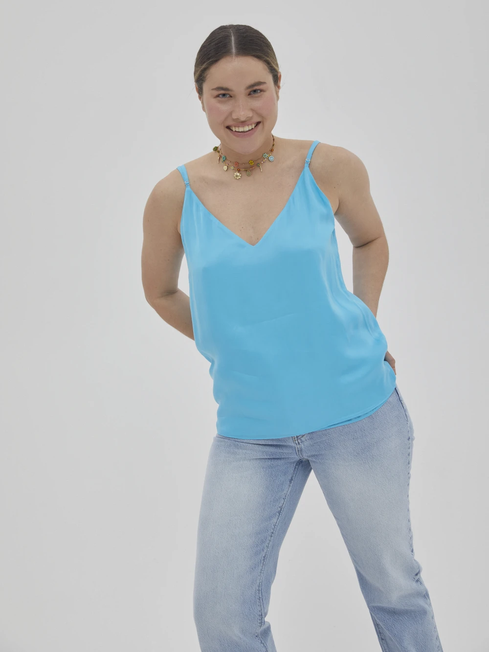 Топ на бретелях Sunna (Цвет Голубой, Размер L, Состав 65% купро, 35% вискоза)