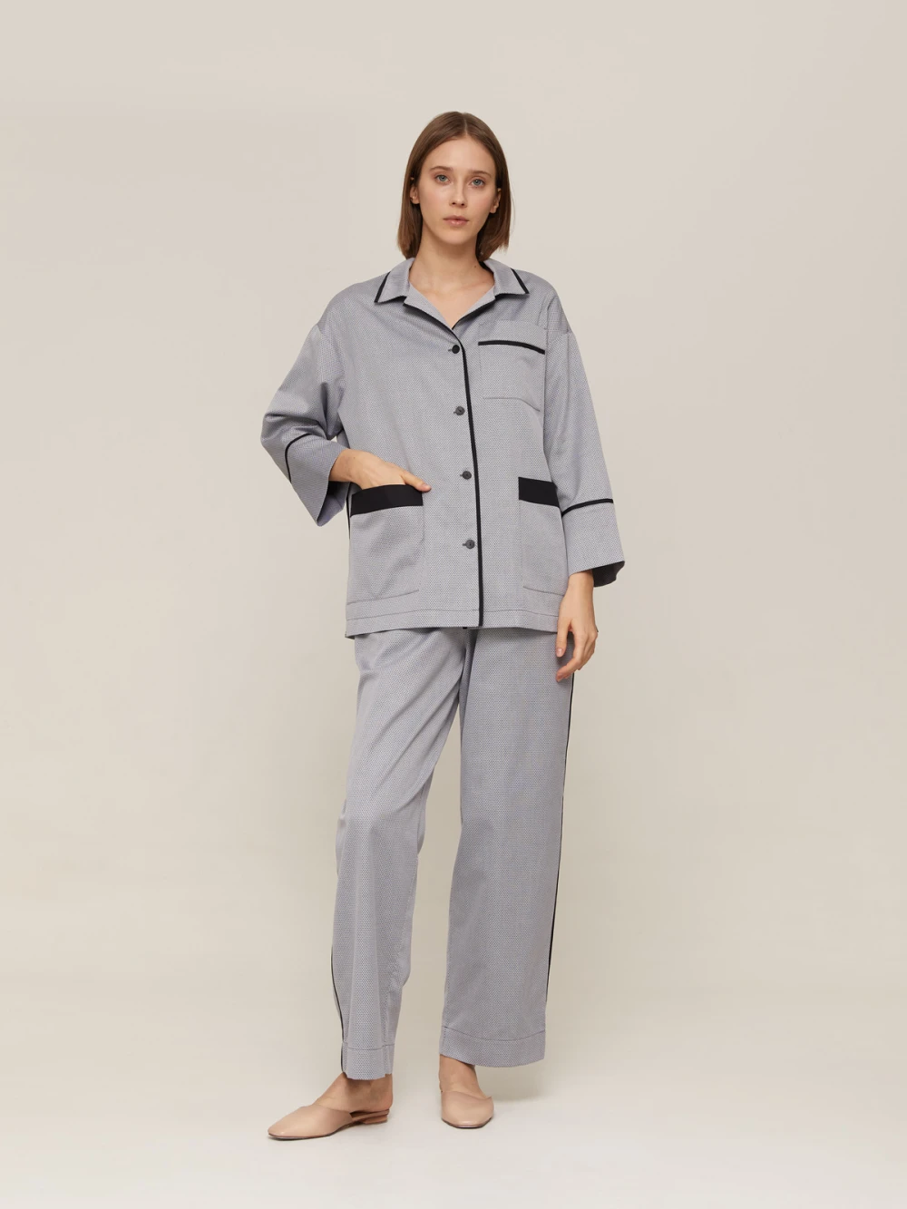 Пижама Alisa (Цвет Серый с узором, Размер S, Состав 100% хлопок)