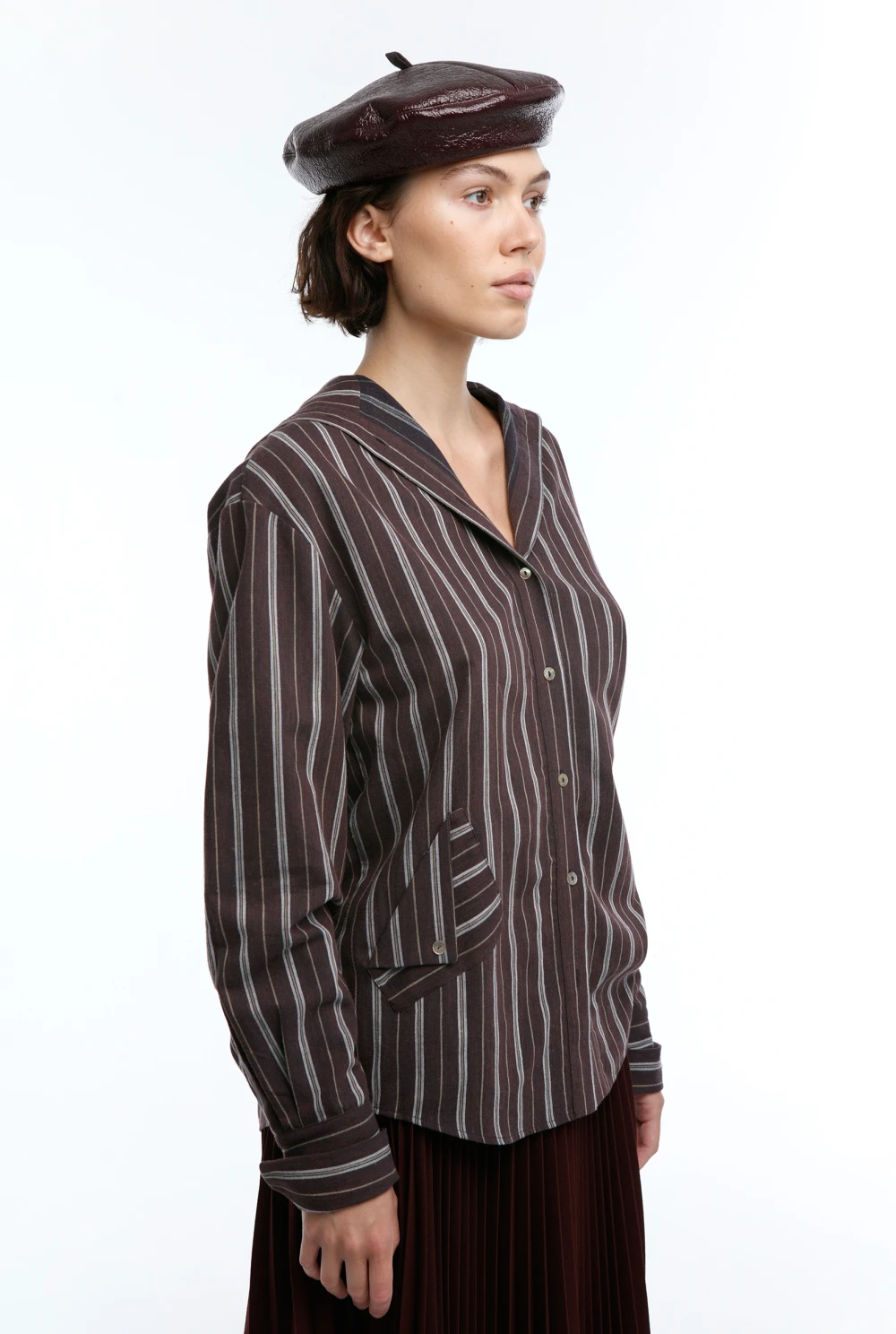 Рубашка Leningrad (Цвет Коричневый в полоску, Размер 44/S, Состав 89% Хлопок, 11% Шерсть)