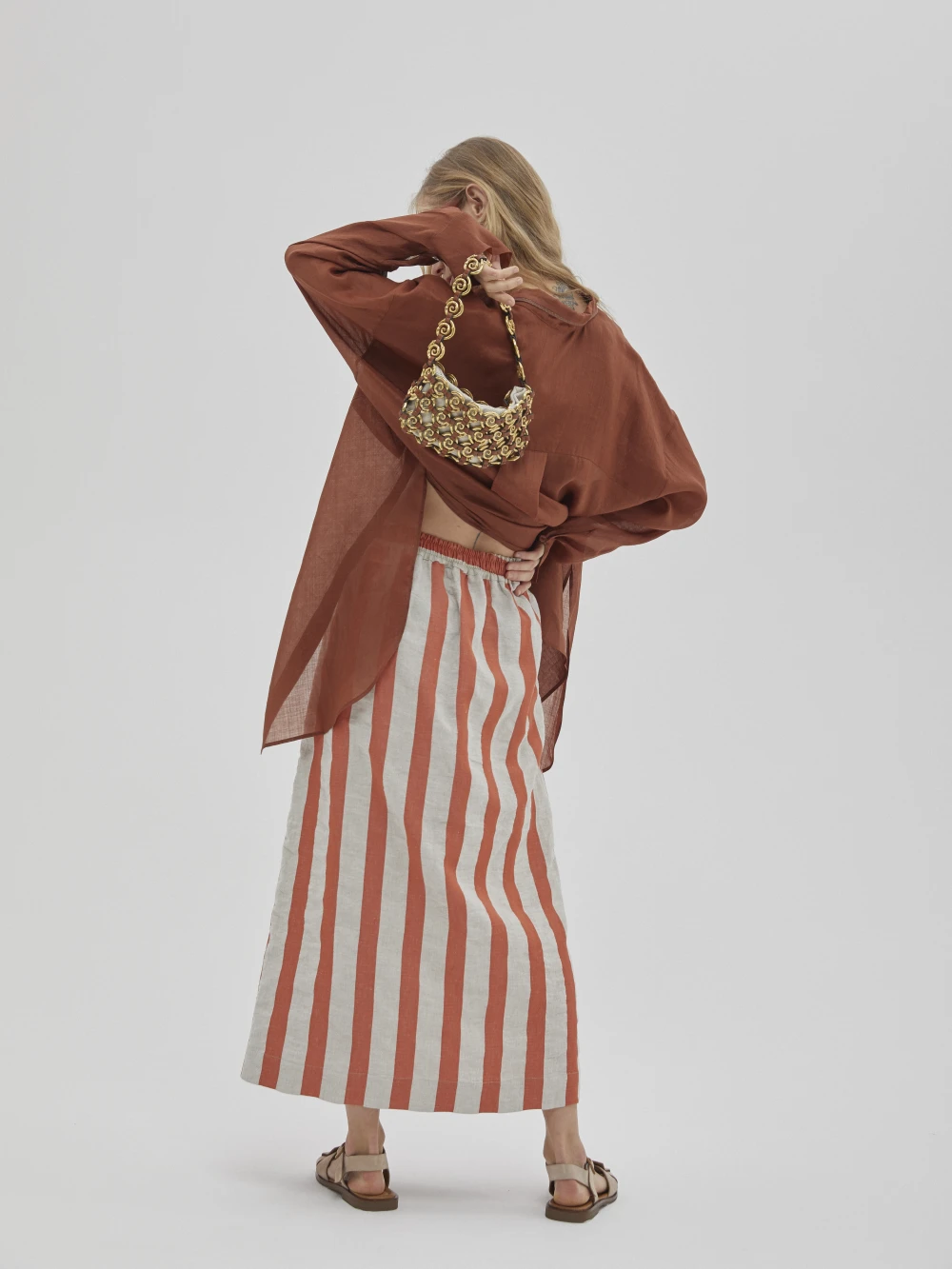 Юбка Lov (Цвет Бежевый в полоску, Размер XL, Состав 100% лён)