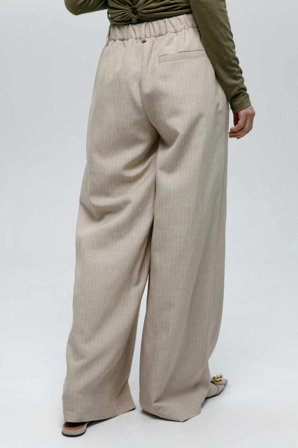 Брюки Yasinya (Цвет Бежевый в полоску, Размер 44/S, Состав 85% вискоза, 15% лён)