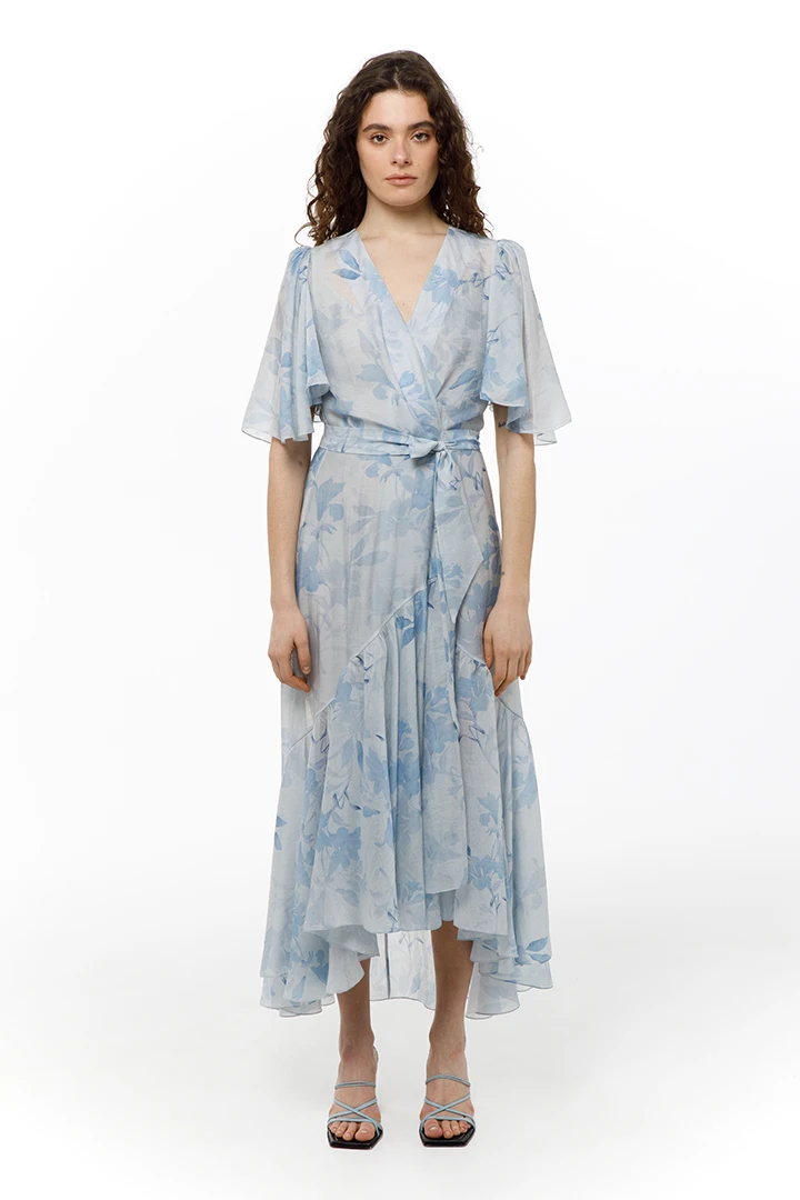 Платье Irsa New (Цвет Голубой с лилиями, Размер 44/S, Состав 75% Тенсел, 25% Нейлон)