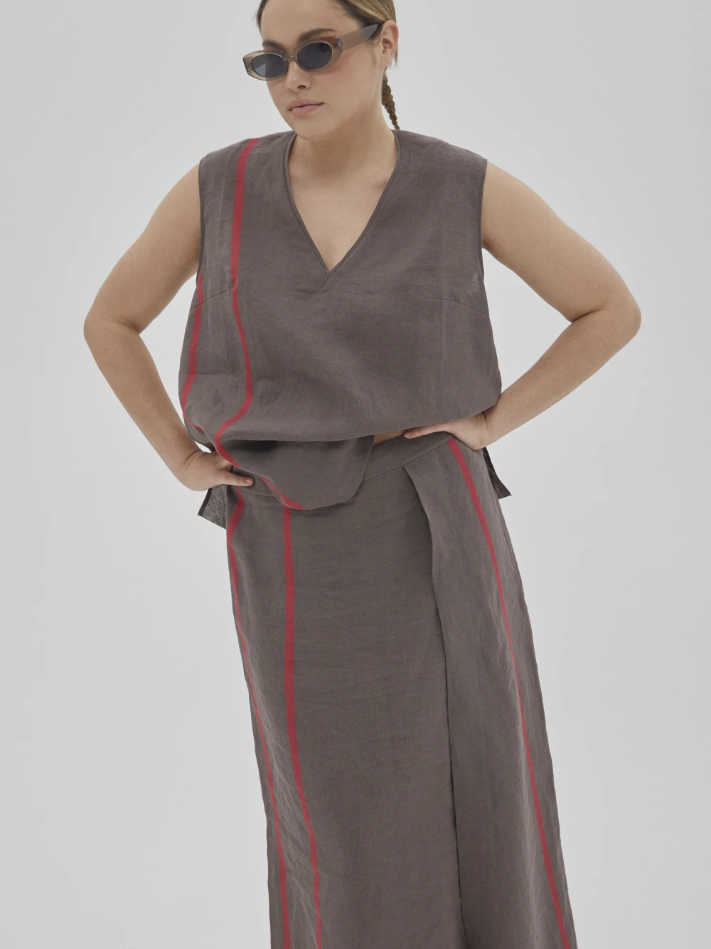 Юбка Lov (Цвет Коричневый в полоску, Размер M, Состав 100% лён)