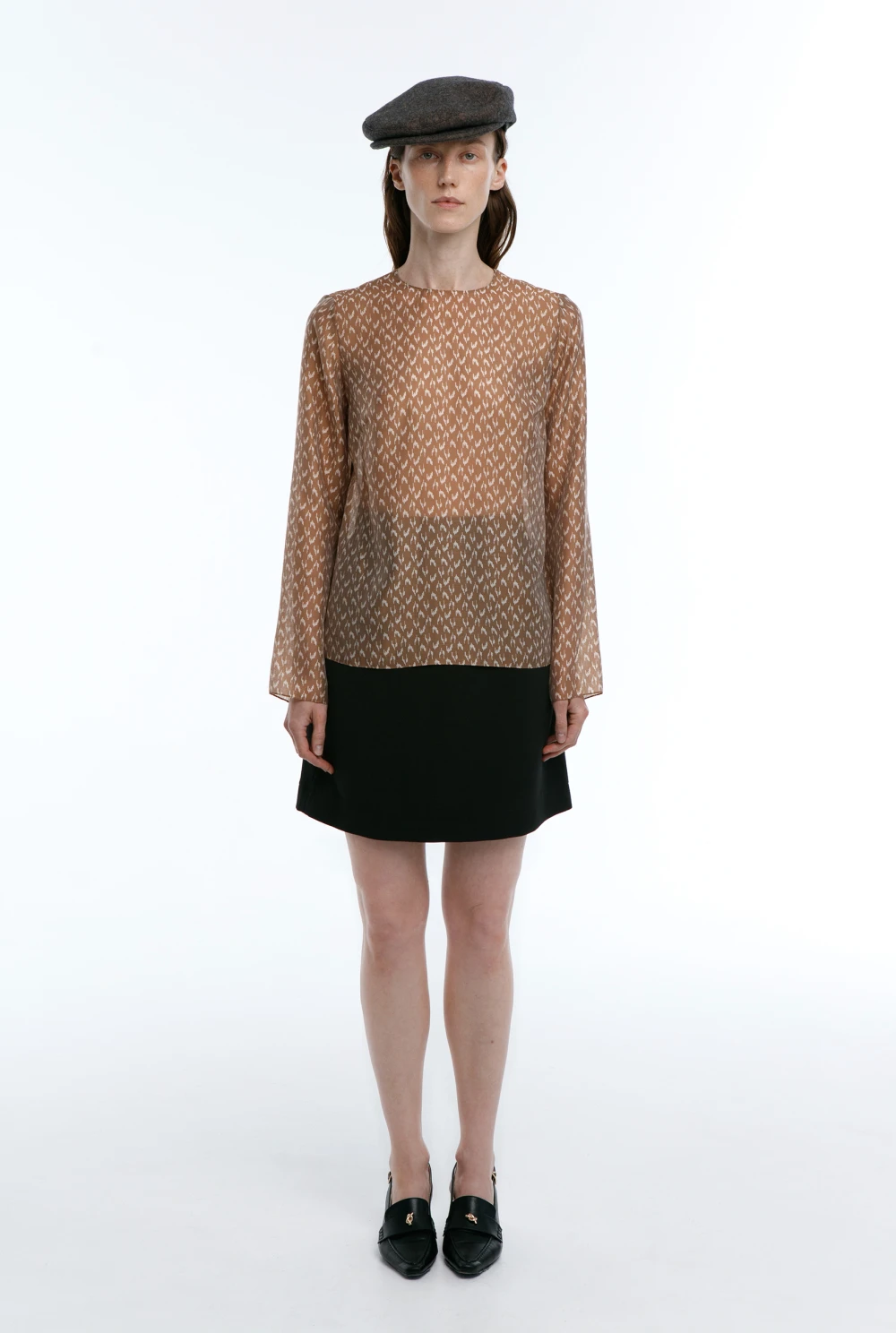 Блузка Simple (Цвет Светло-коричневый, Размер 44/S, Состав 80% Тенсел, 20% Полиэстер)