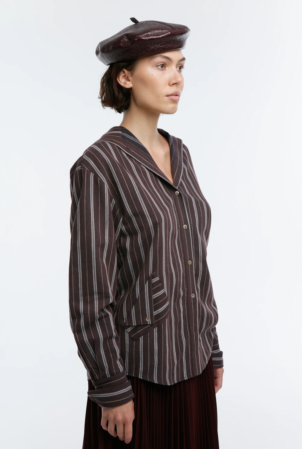 Рубашка Leningrad (Цвет Коричневый в полоску, Размер 44/S, Состав 89% Хлопок, 11% Шерсть)