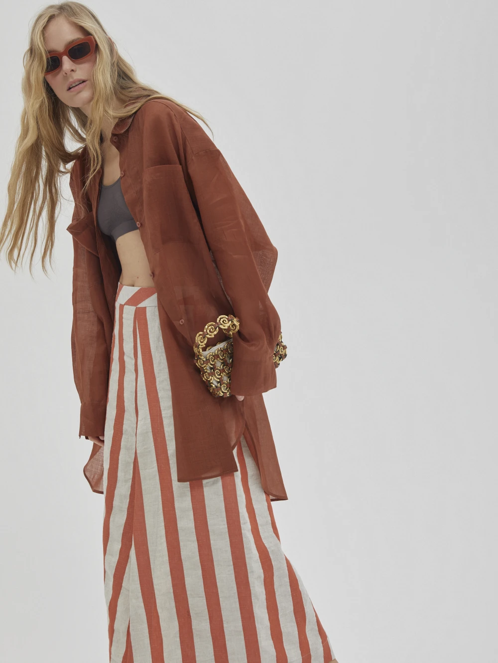 Юбка Lov (Цвет Бежевый в полоску, Размер XL, Состав 100% лён)