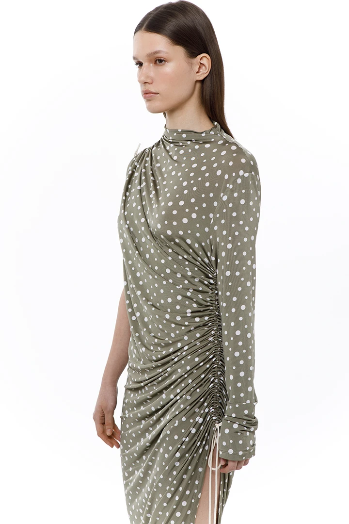 Платье Late again (Цвет Горох Хаки, Размер 44/S, Состав 96% вискоза, 4% эластан)