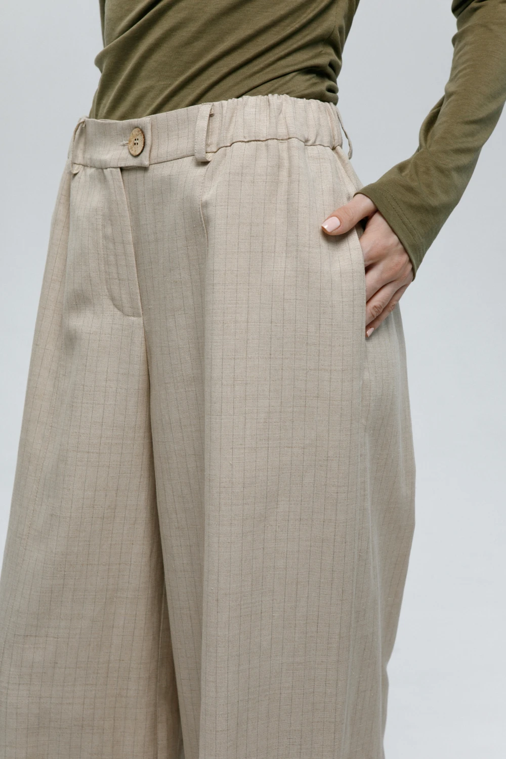 Брюки Yasinya (Цвет Бежевый в полоску, Размер 44/S, Состав 85% вискоза, 15% лён)