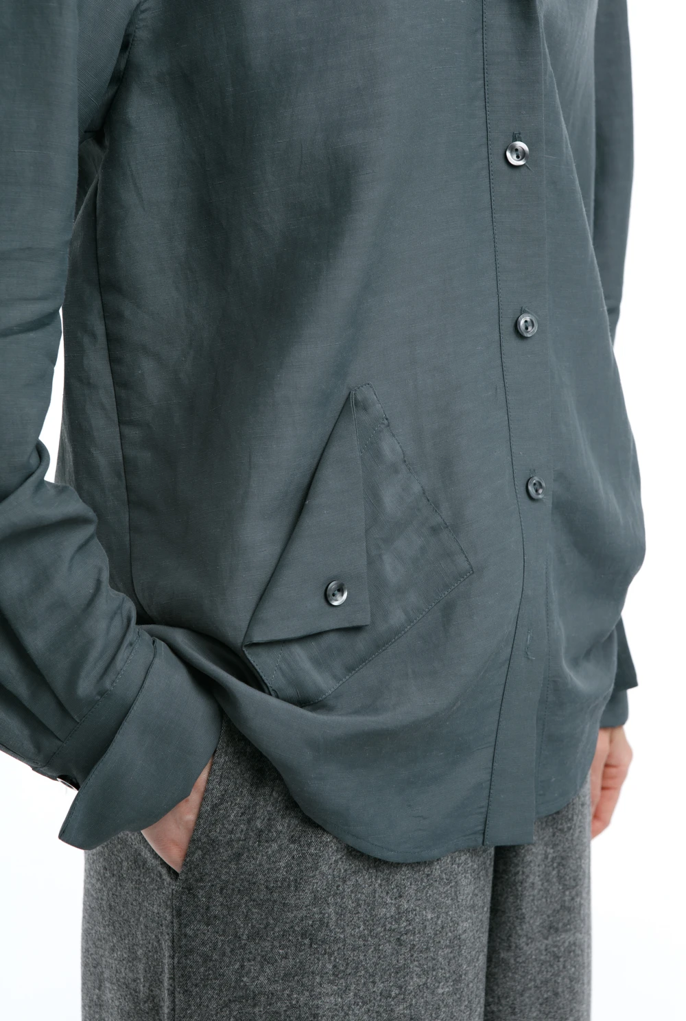 Рубашка Leningrad (Цвет Хаки, Размер 44/S, Состав 63% вискоза, 37% лён)