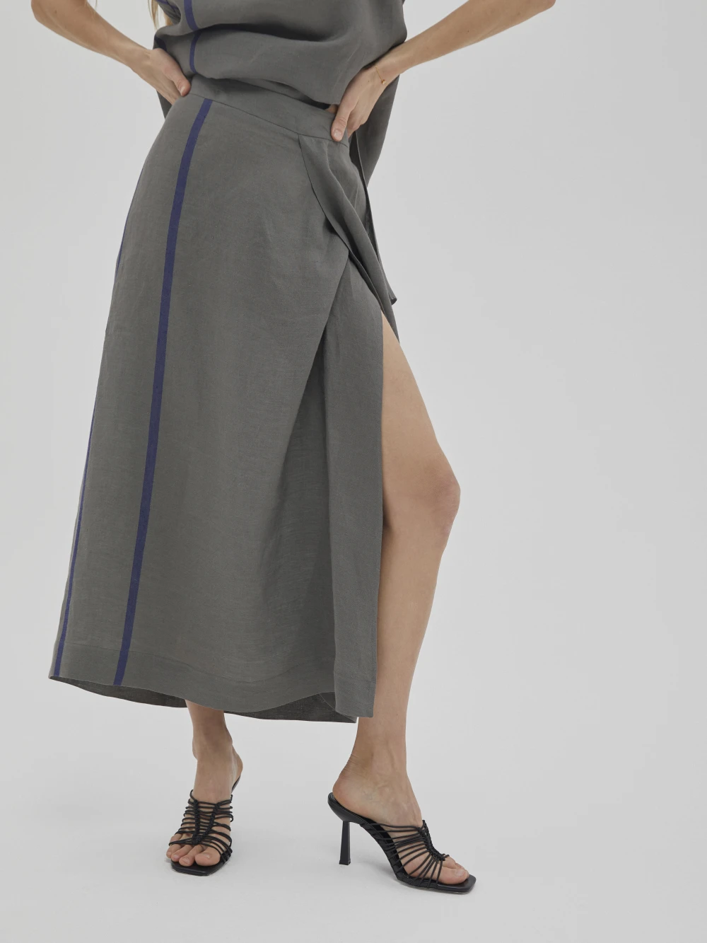 Юбка Lov (Цвет Серый в полоску, Размер XL, Состав 100% лён)