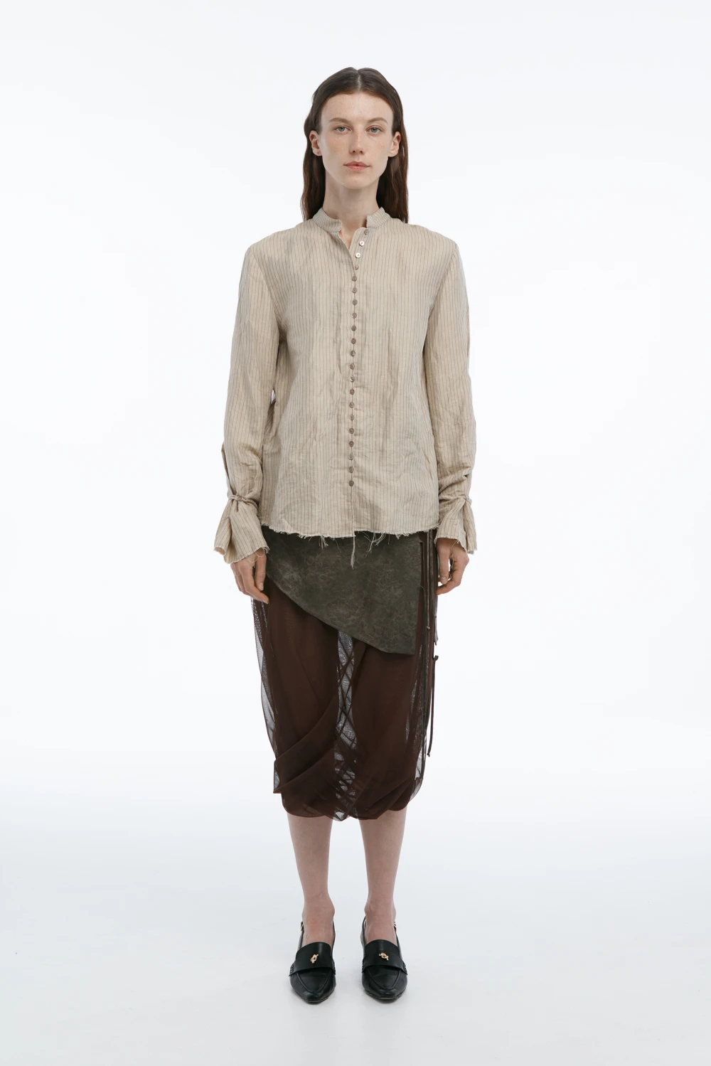 Рубашка Acacia (Цвет Бежевый в полоску, Размер 44/S, Состав 49% Лён, 31% Вискоза, 20% Хлопок)