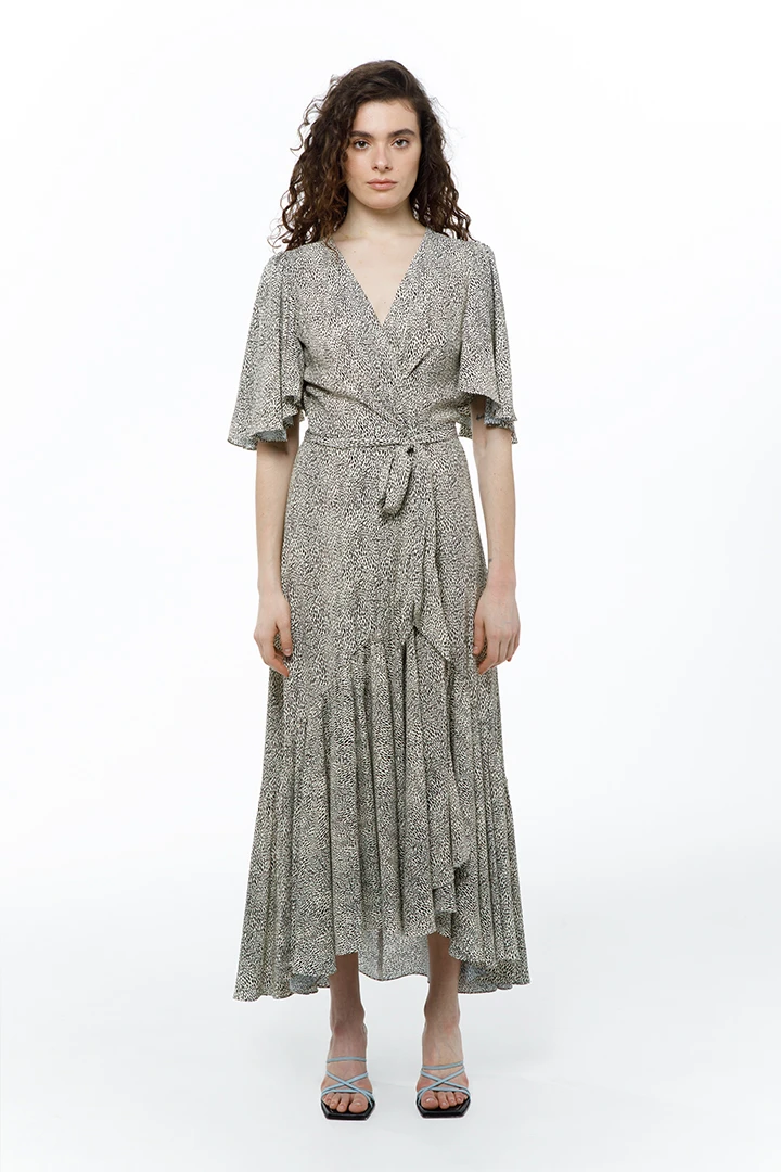 Платье Irsa ( Цвет Бежево-чёрный принт )