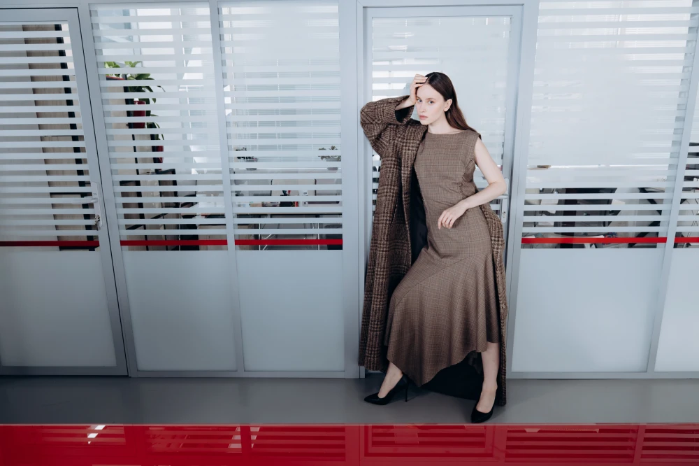 Платье English Lesson (Цвет Коричневый в клетку, Размер 44/S)