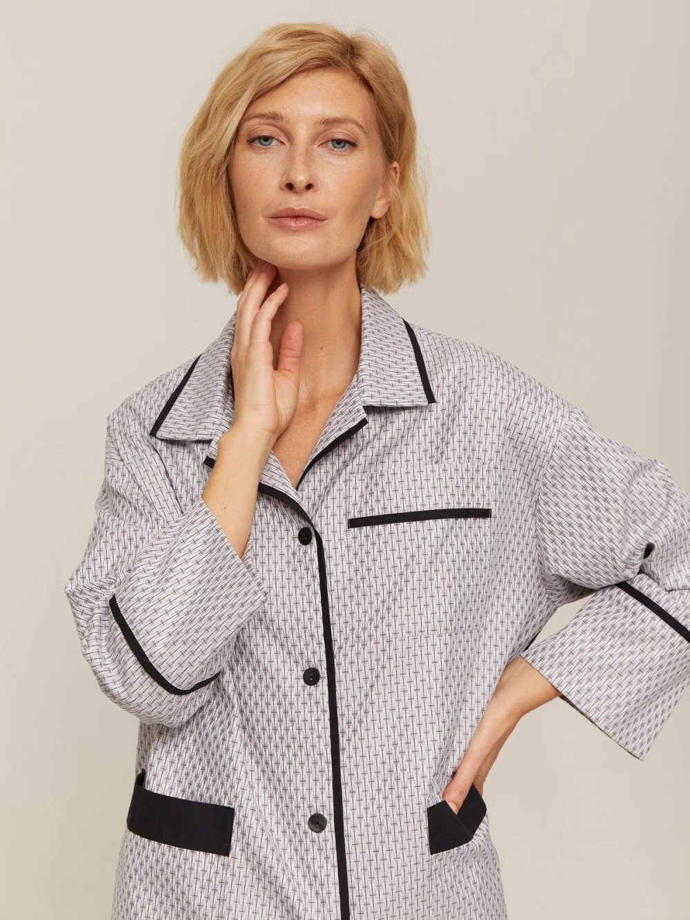 Пижама Alisa (Цвет Светло-серый с узором, Размер S, Состав 100% хлопок)