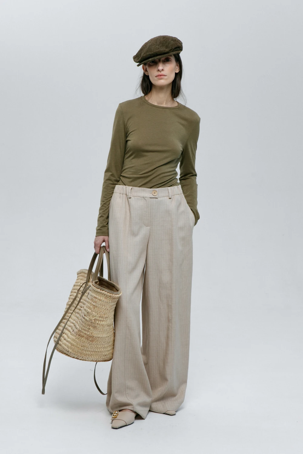 Брюки Yasinya (Цвет Бежевый в полоску, Размер 44/S, Состав 85% вискоза, 15% лён)