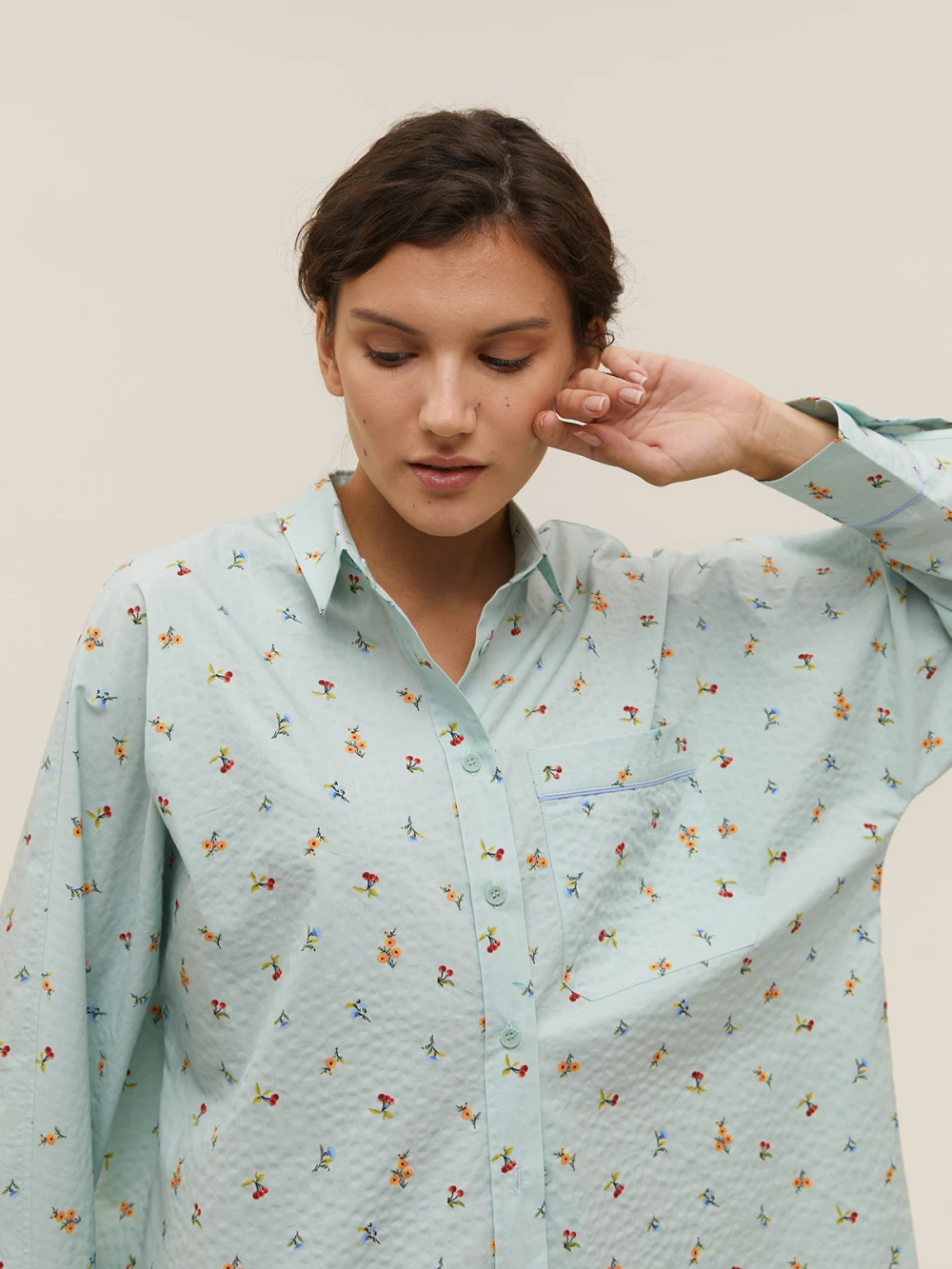 Костюм Atra (Цвет Мятный в цветок, Размер S, Состав 100% хлопок)