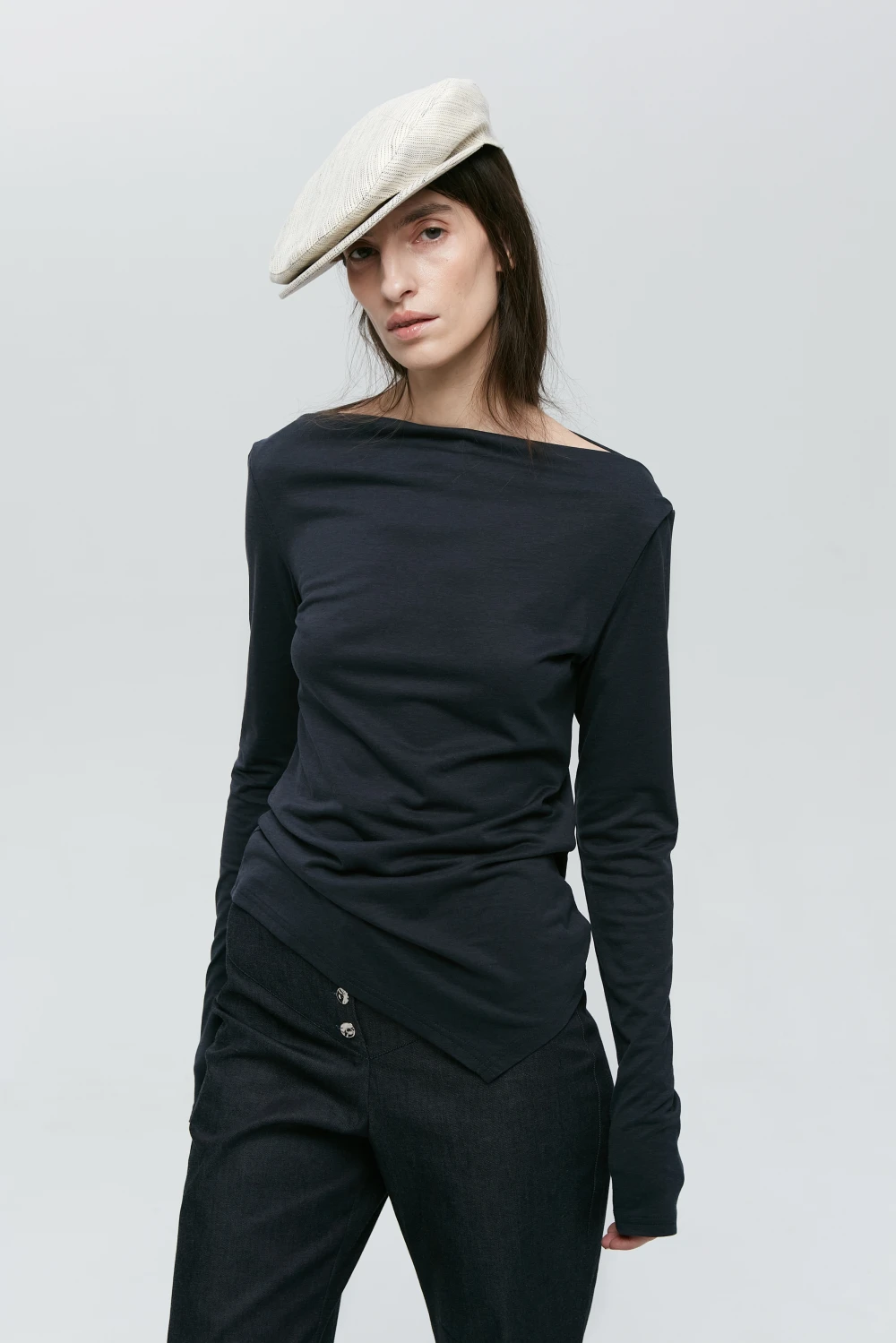 Лонгслив Sister (Цвет Тёмно-синий, Размер 44/S, Состав 67% Лиоцел, 33% Хлопок)