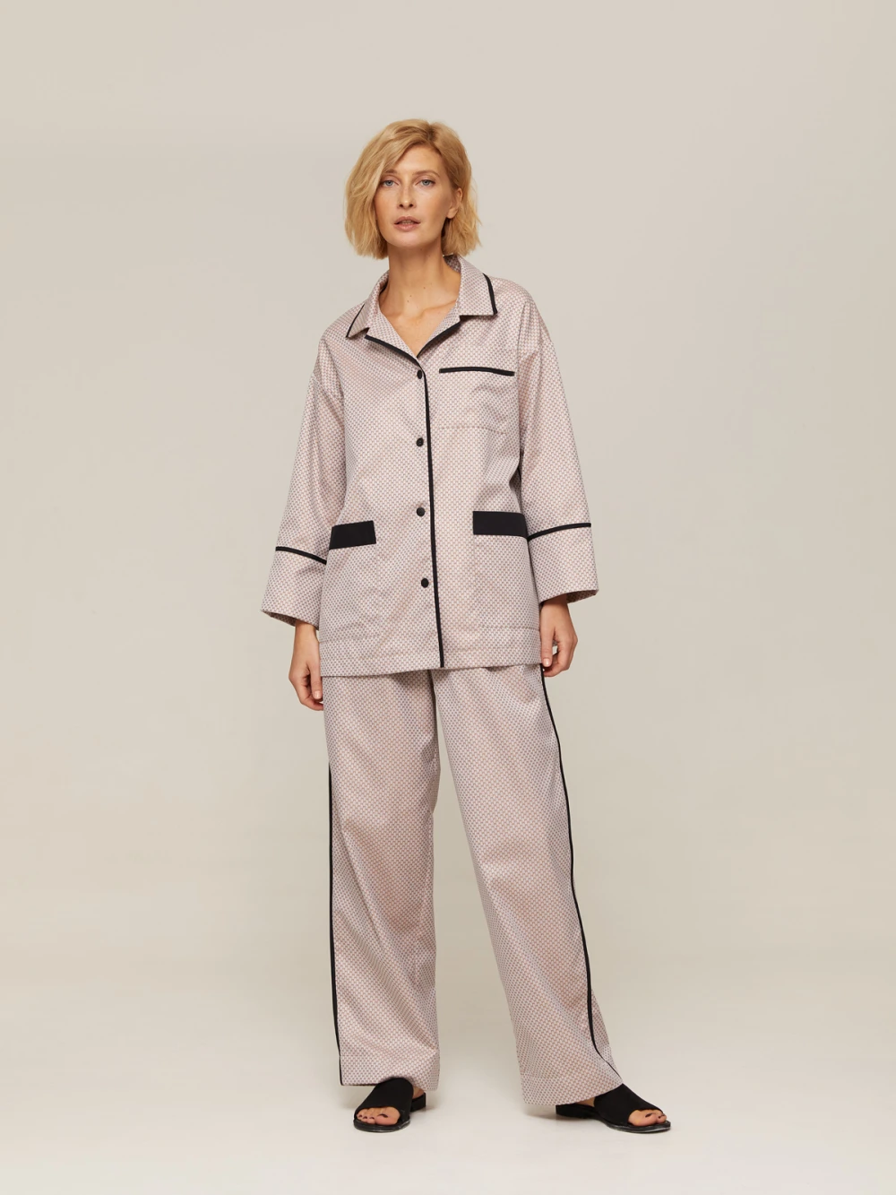 Пижама Alisa (Цвет Бежевый с узором, Размер S, Состав 100% хлопок)