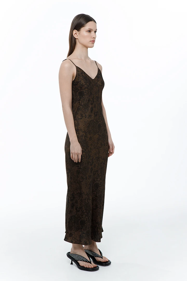 Платье Vinsa (Цвет Коричневый с принтом, Размер 44/S, Состав 55% купро, 45% вискоза)