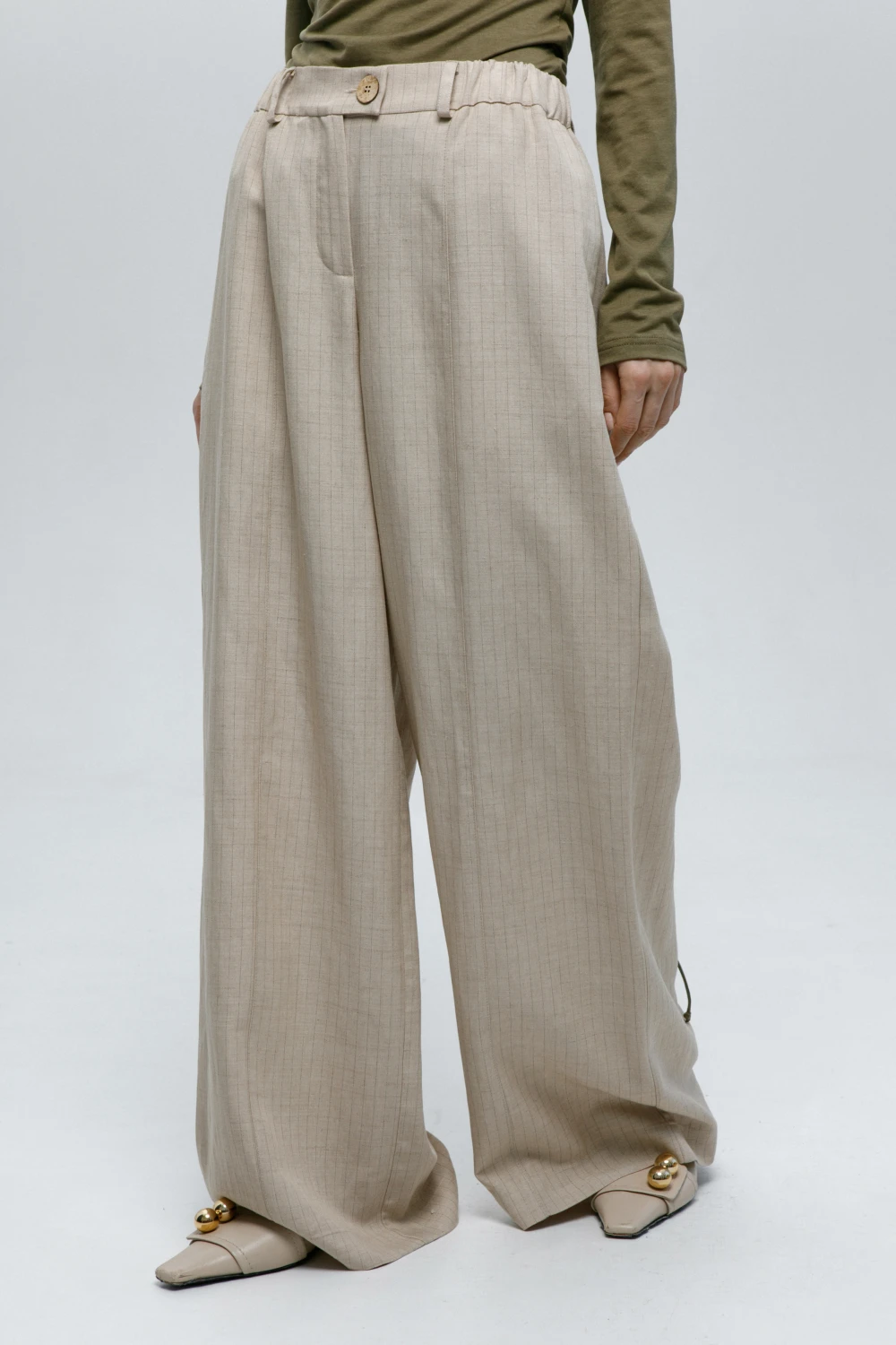 Брюки Yasinya (Цвет Бежевый в полоску, Размер 44/S, Состав 85% вискоза, 15% лён)