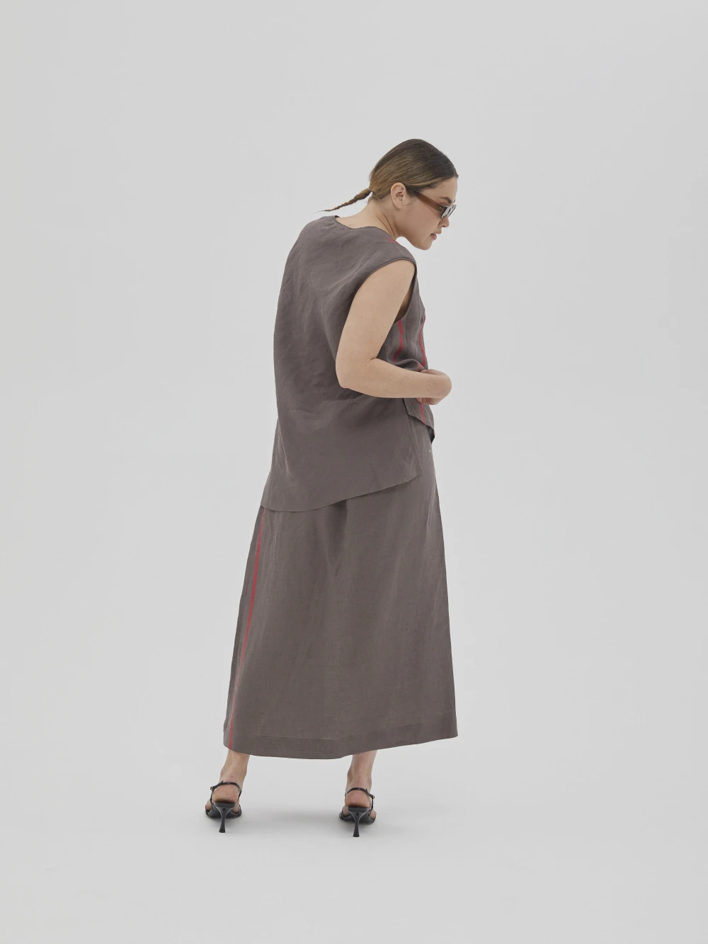 Юбка Lov (Цвет Коричневый в полоску, Размер M, Состав 100% лён)