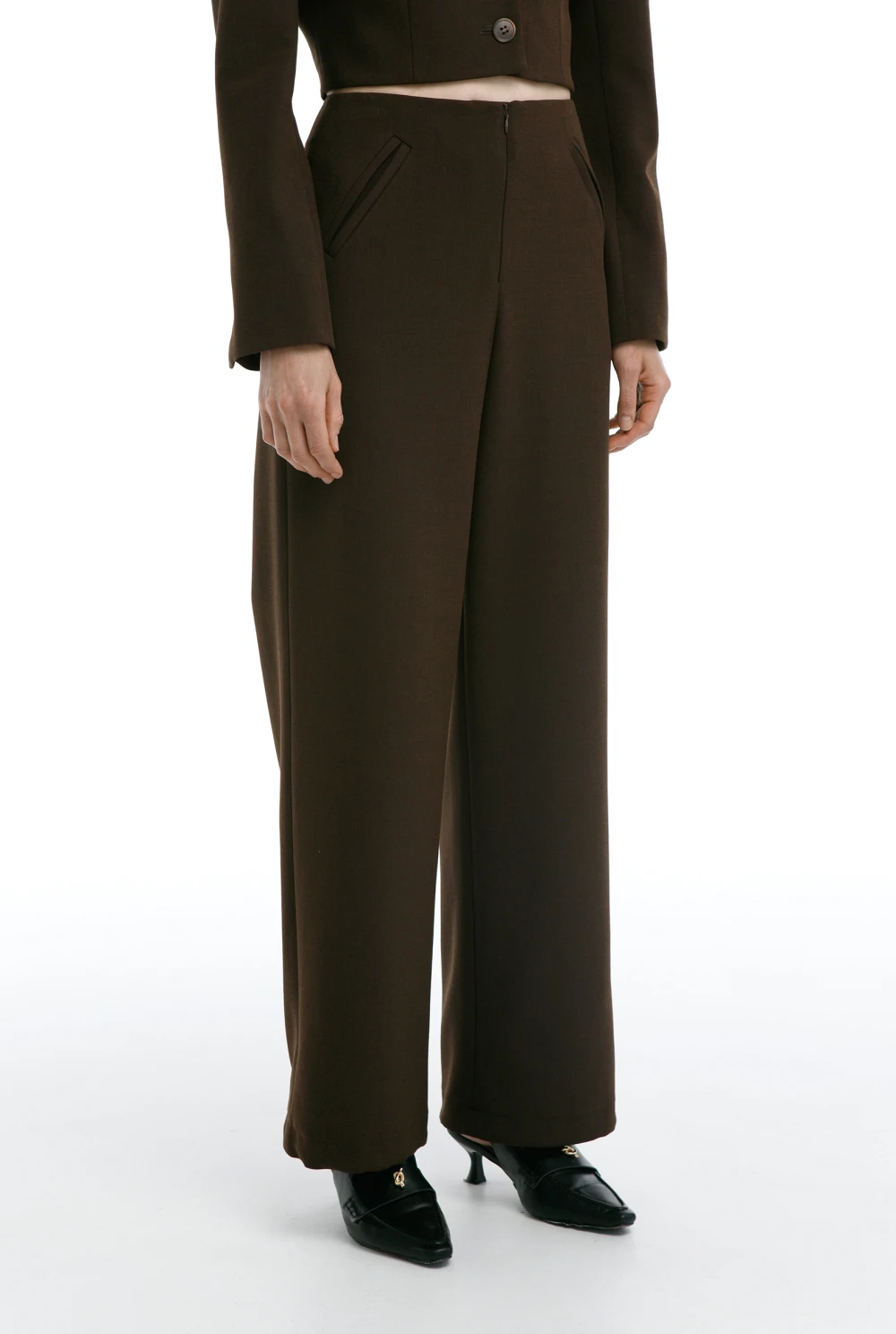 Брюки Pose (Цвет Коричневый, Размер 44/S, Состав 61% Поиэстер, 26% Вискоза, 7% Хлопок, 6% Эластан)