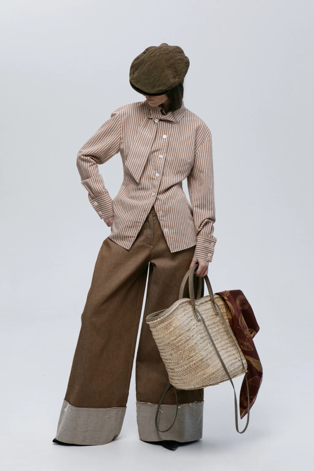 Рубашка Vran (Цвет Коричневый в полоску, Размер 44/S, Состав 90% Вискоза, 10% Полиэстер)