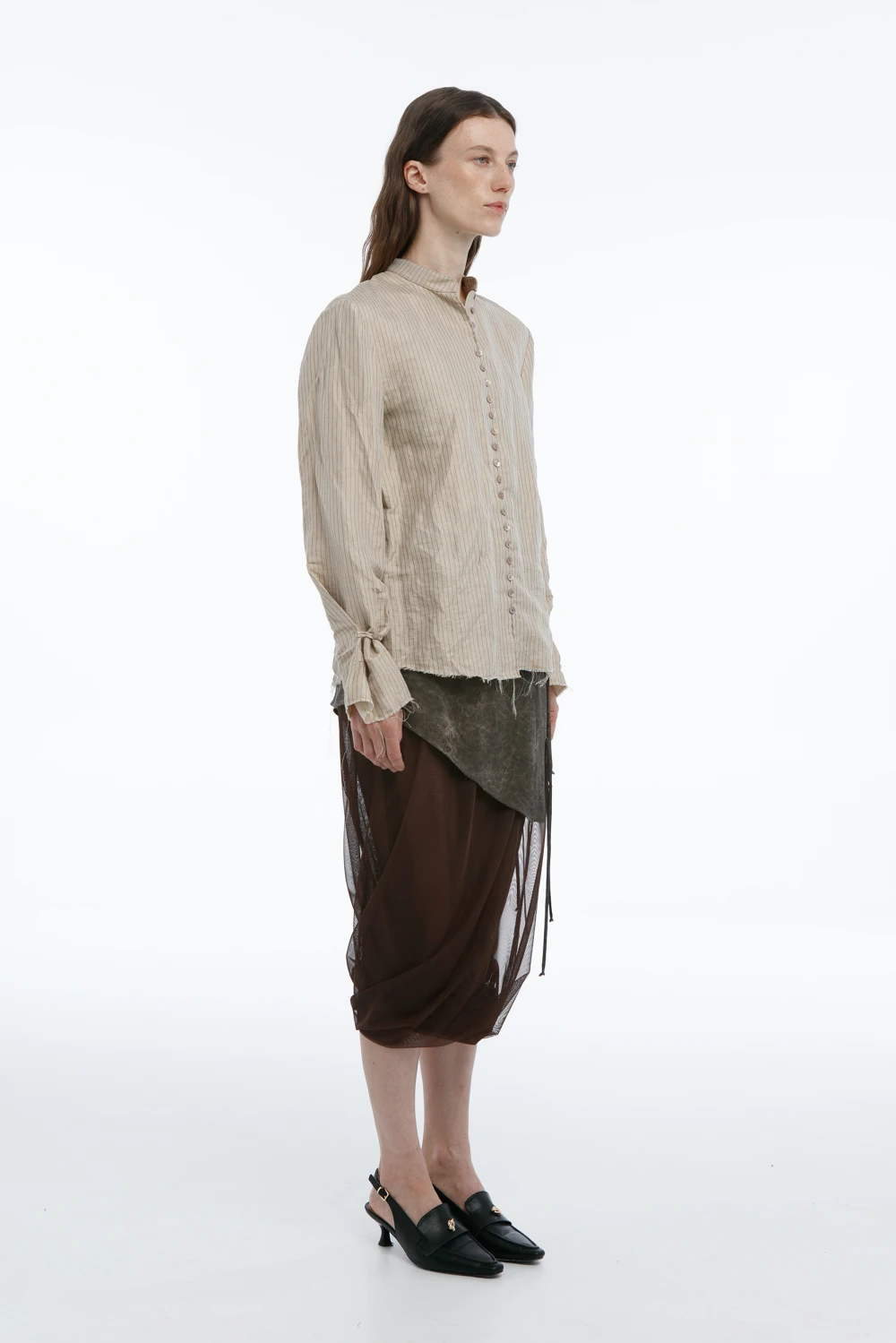 Рубашка Acacia (Цвет Бежевый в полоску, Размер 44/S, Состав 49% Лён, 31% Вискоза, 20% Хлопок)