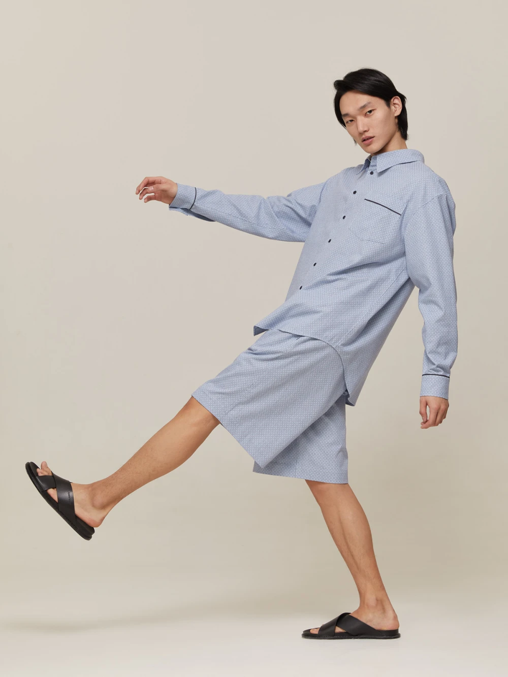 Пижама мужская Aries (Цвет Голубой с узором, Размер L, Состав 100% хлопок)