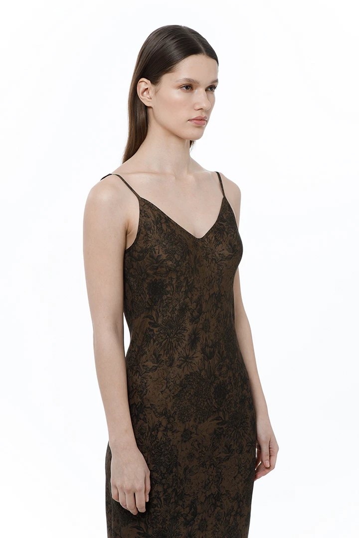 Платье Vinsa (Цвет Коричневый с принтом, Размер 44/S, Состав 55% купро, 45% вискоза)