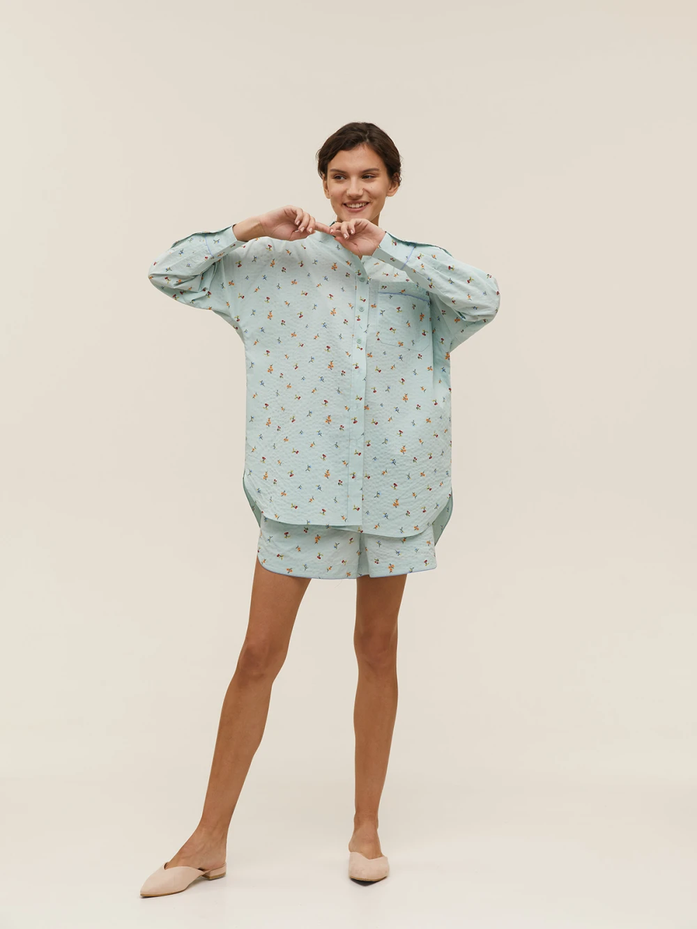 Костюм Atra (Цвет Мятный в цветок, Размер S, Состав 100% хлопок)