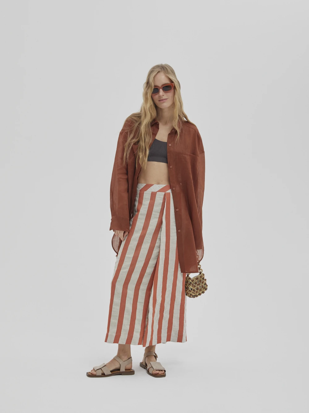 Юбка Lov (Цвет Бежевый в полоску, Размер XL, Состав 100% лён)