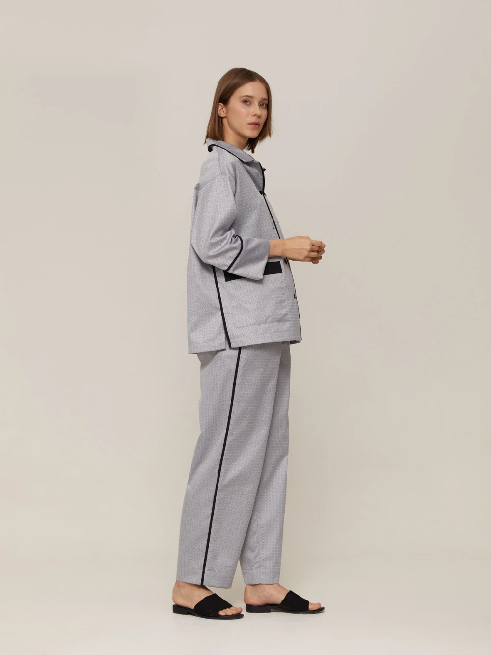 Пижама Alisa (Цвет Серый с узором зиг-заг, Размер S, Состав 100% хлопок)