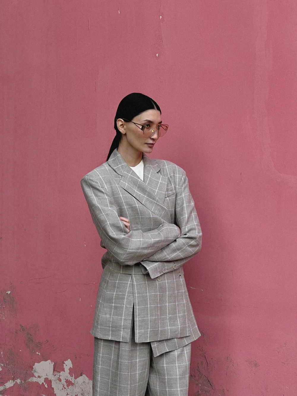 Жакет Nani (Цвет Серый в клетку, Размер 50/XL, Состав 54% вискоза, 46% лён)