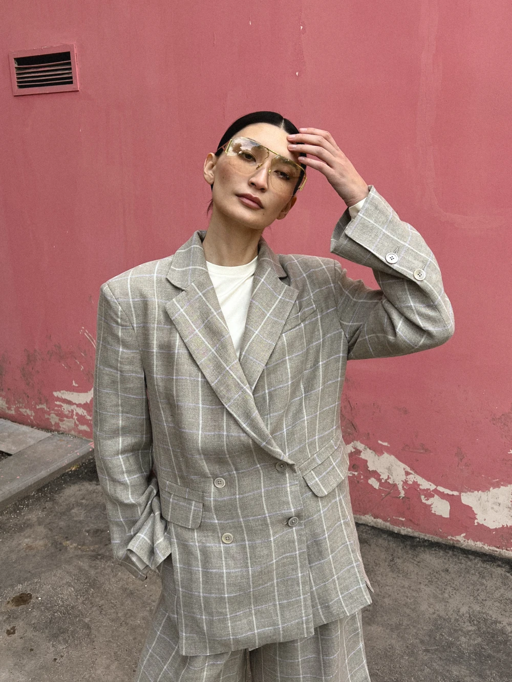 Жакет Nani (Цвет Серый в клетку, Размер 50/XL, Состав 54% вискоза, 46% лён)