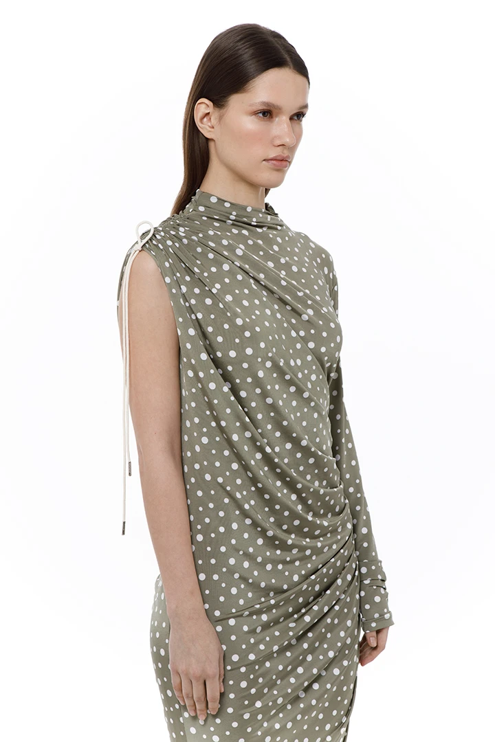 Платье Late again (Цвет Горох Хаки, Размер 44/S, Состав 96% вискоза, 4% эластан)