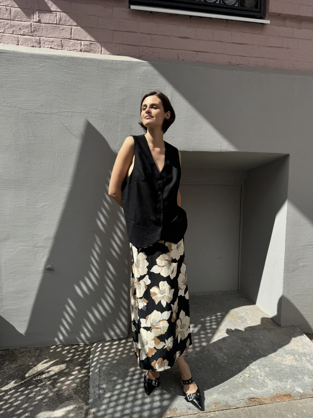 Юбка Stella 1 (Цвет Чёрно-бежевый, Размер 50/XL, Состав 70% вискоза, 30% лён)