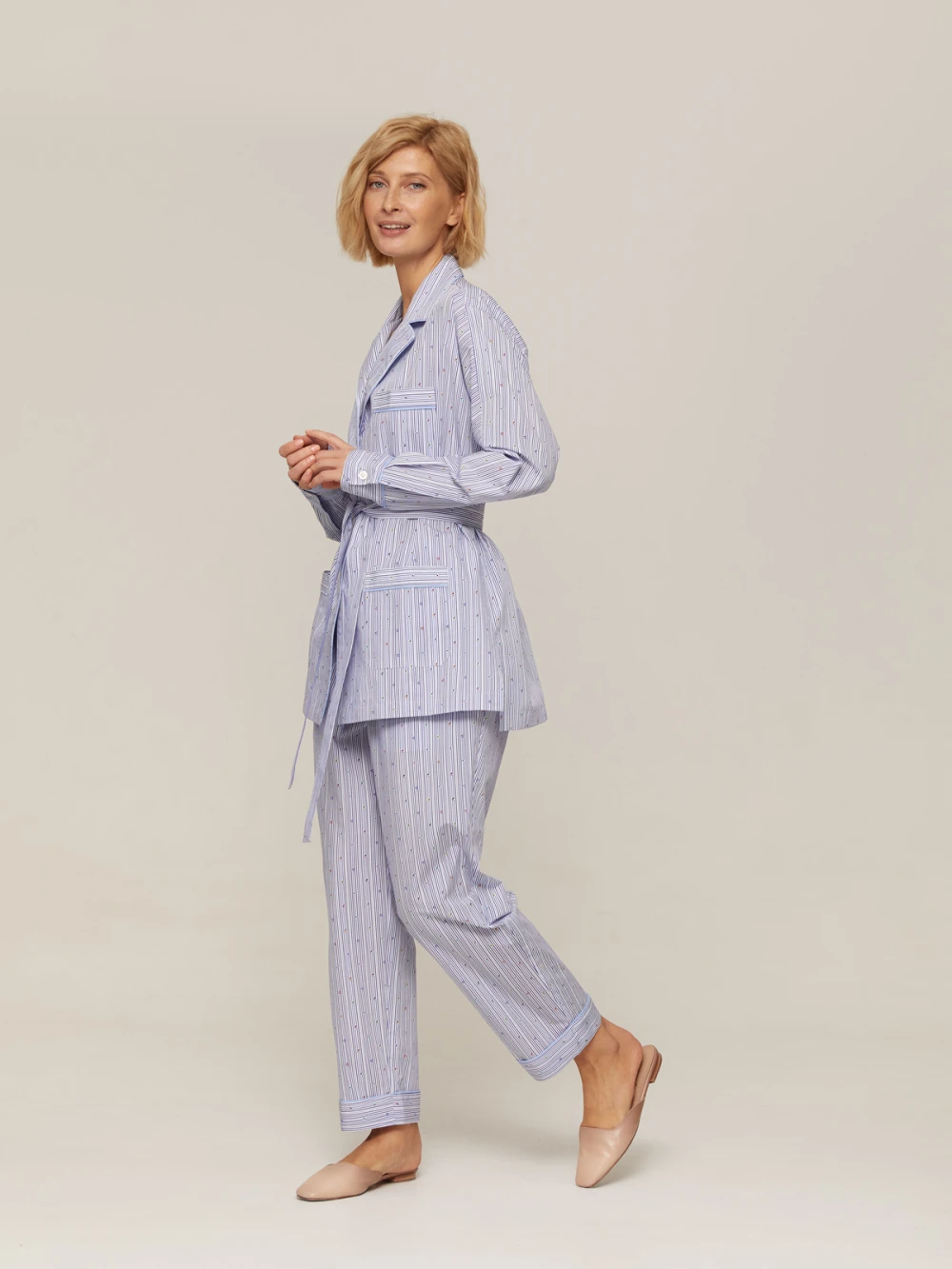 Костюм Aysha (Цвет Голубой в полоску с узором, Размер S, Состав 100% хлопок)