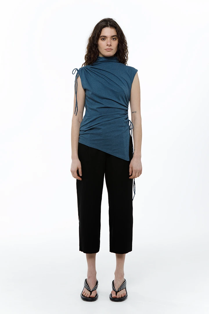 Топ Sorry I`am late (Цвет Морская волна, Размер 44/S, Состав 100%  хлопок)